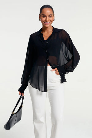 Women’s Silk Sheer Oversized Button-Down - Onyx Black