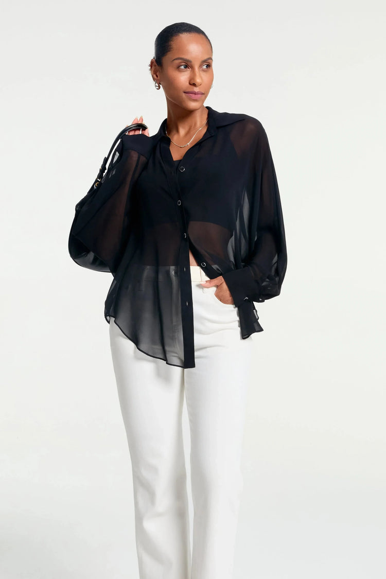 Women’s Silk Sheer Oversized Button-Down - Onyx Black