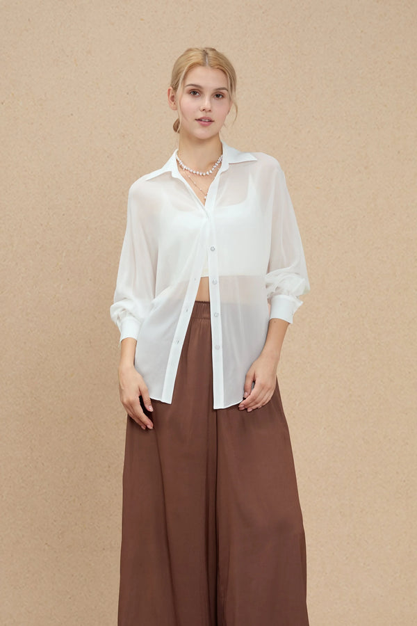 Women’s Silk Sheer Oversized Button-Down - Pearl Dust
