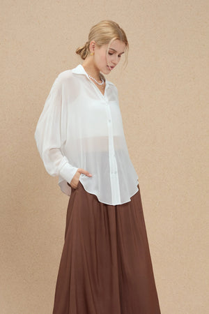 Women’s Silk Sheer Oversized Button-Down - Pearl Dust