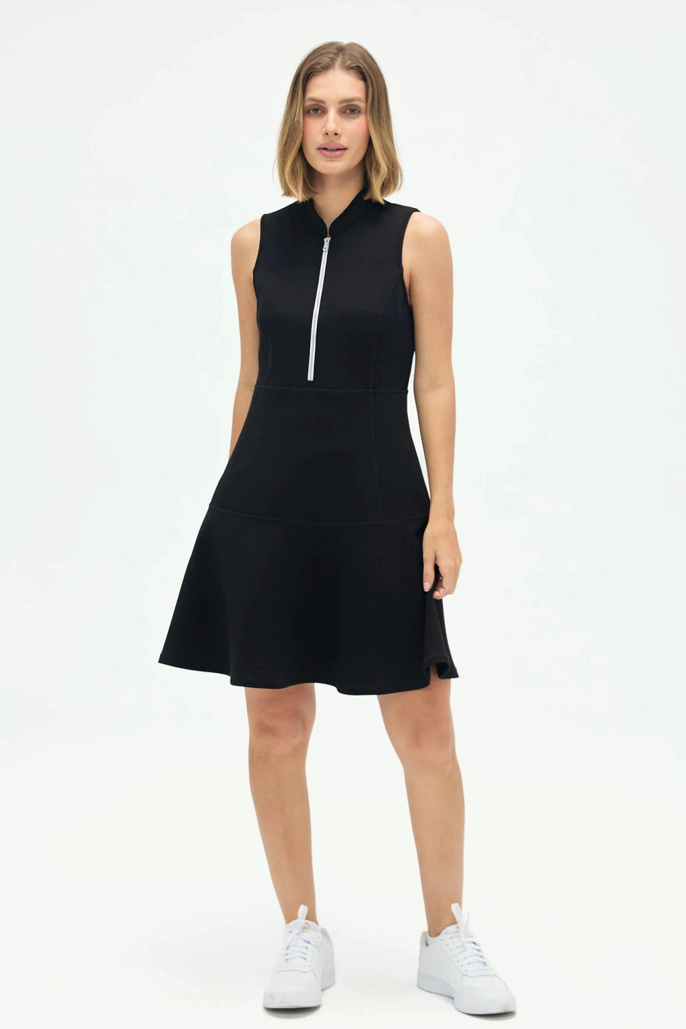 Women’s Zip-Collar Flare Dress - Jet Black