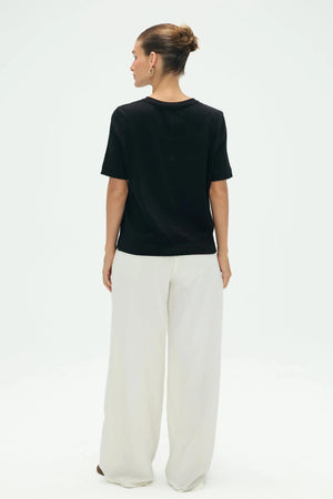 Women’s Linen Supima Cotton Crewneck Tee - Noir Black