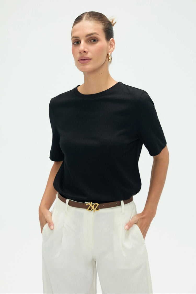 Women’s Linen Supima Cotton Crewneck Tee - Noir Black