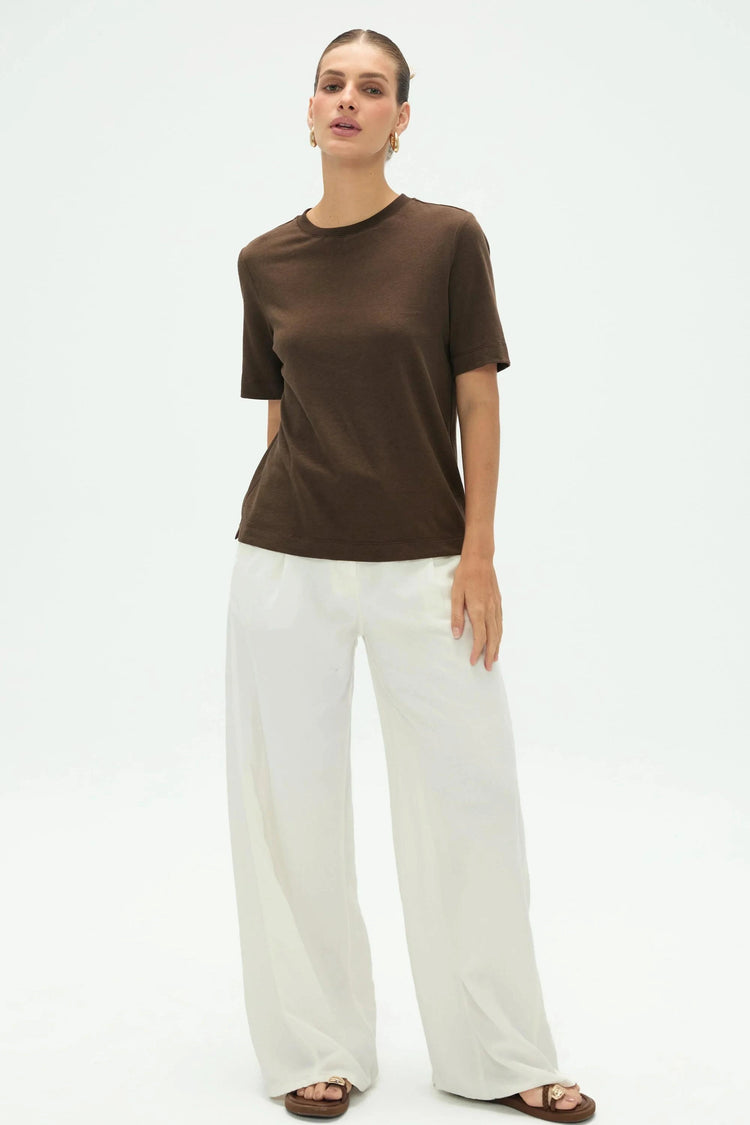 Women’s Linen Supima Cotton Crewneck Tee - Espresso