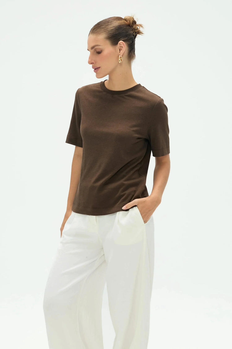 Women’s Linen Supima Cotton Crewneck Tee - Espresso