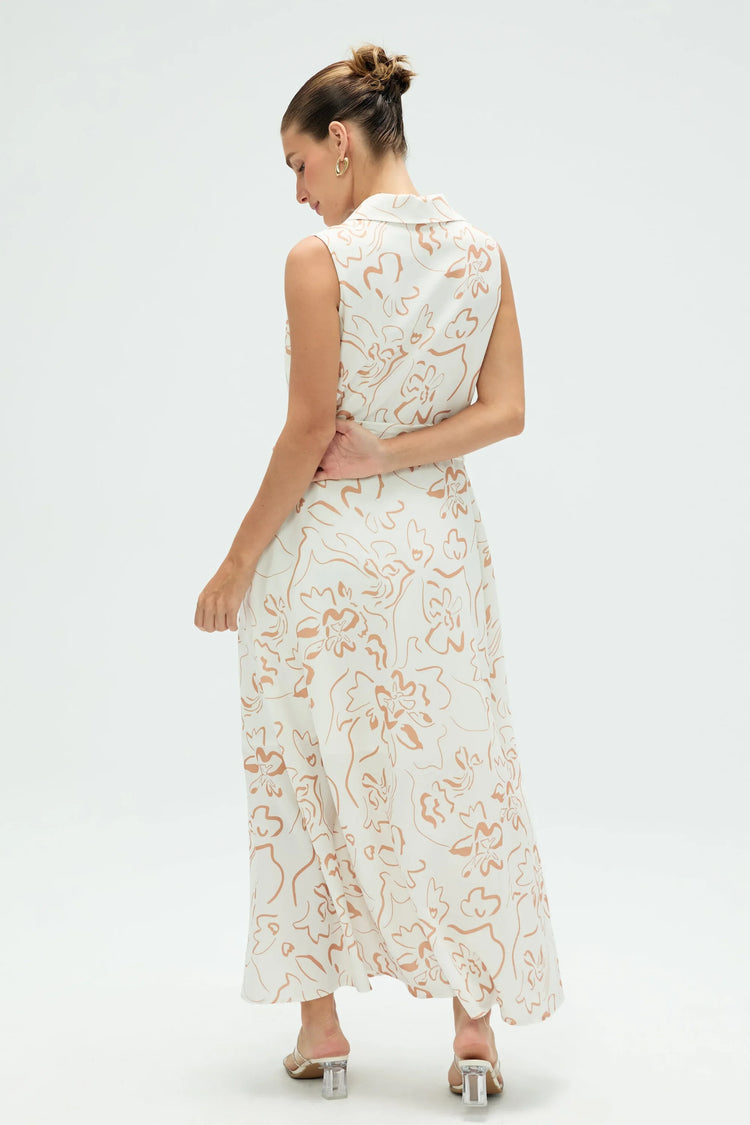 Women’s Sleeveless Shirt Dress - Sand Bloom