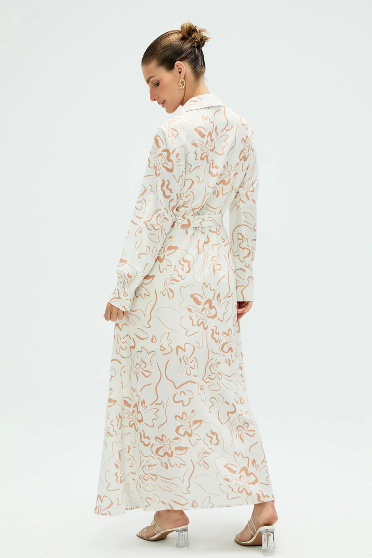 Women’s Belted Shirt Dress - Sand Bloom