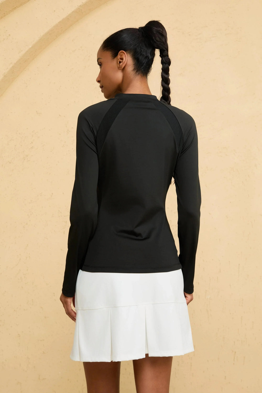 Women’s Seamline Mock-Neck Performance UPF 50+ Top - Onyx Black