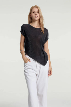 Women’s Shimmer Jersey Cap Sleeve Tee - Midnight Noir