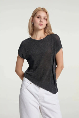 Women’s Shimmer Jersey Cap Sleeve Tee - Midnight Noir