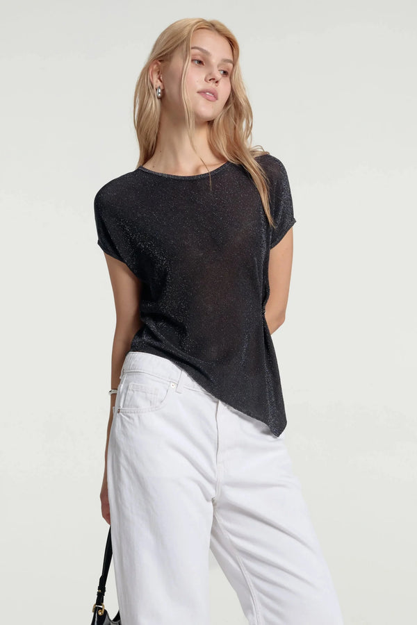 Women’s Shimmer Jersey Cap Sleeve Tee - Midnight Noir