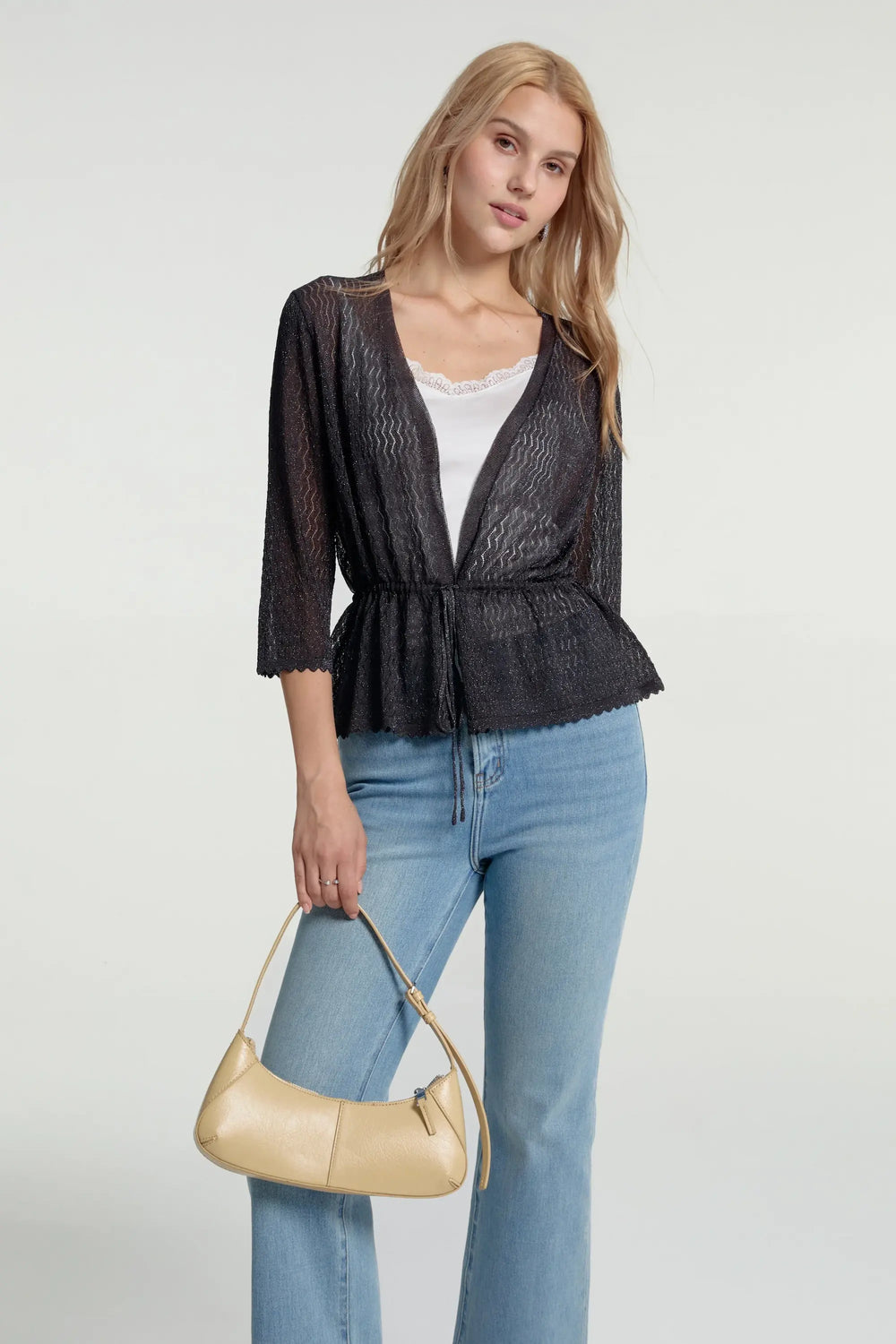 Women’s Textured Peplum Cardigan - Shadow Black