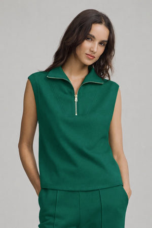 Women’s Modern Zip-Collar Sleeveless Pullover - Deep Teal