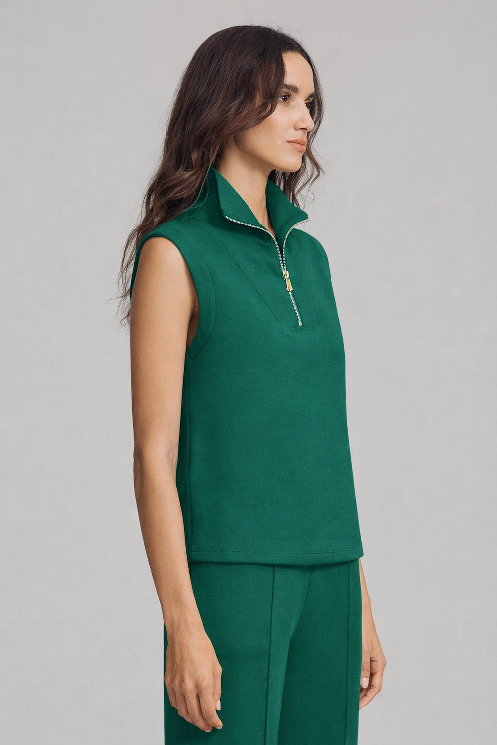 Women’s Modern Zip-Collar Sleeveless Pullover - Deep Teal