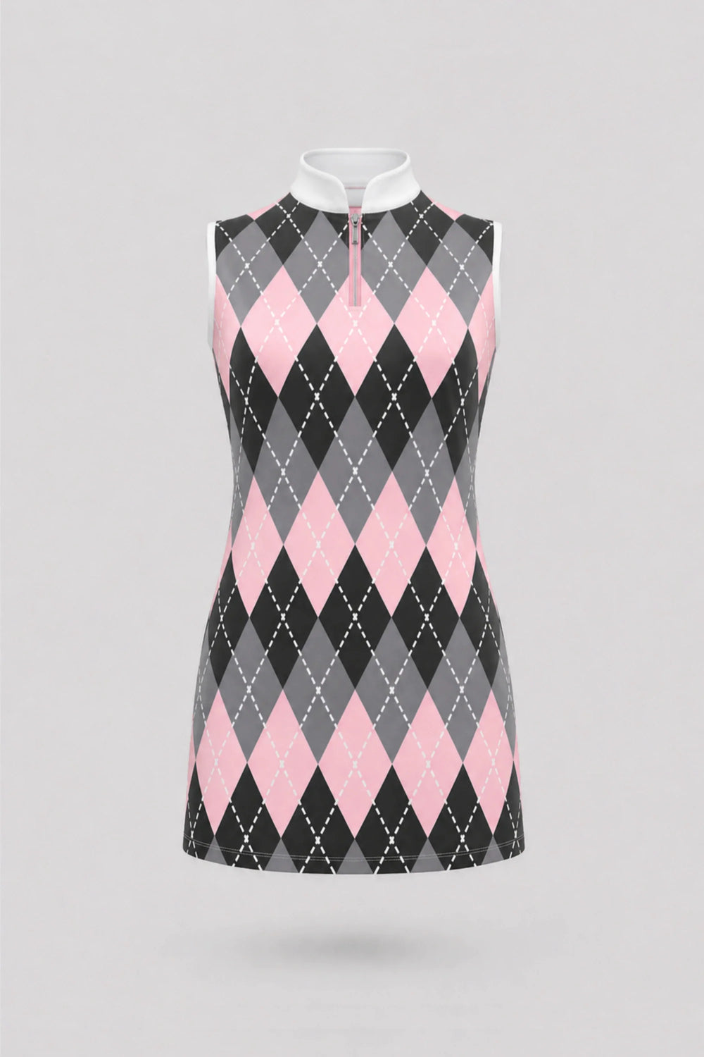 The Sleeveless Zip Golf Dress - Argyle