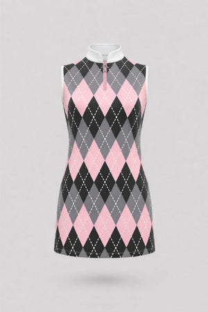 The Sleeveless Zip Golf Dress - Argyle
