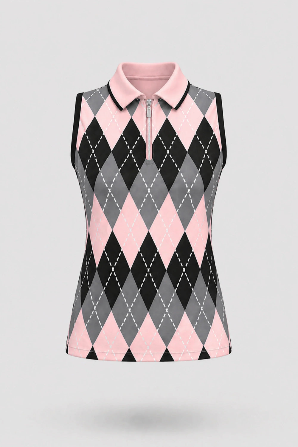 The Sleeveless Zip Neck Golf Polo - Argyle