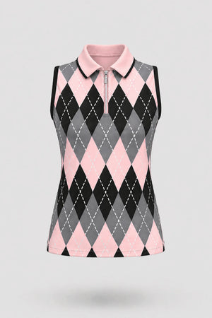 The Sleeveless Zip Neck Golf Polo - Argyle