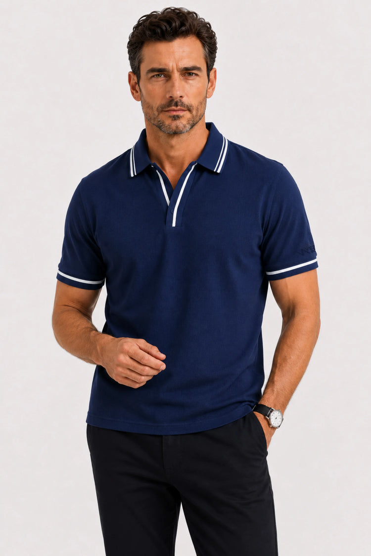 Contrast Trim Performance Polo - Midnight Navy