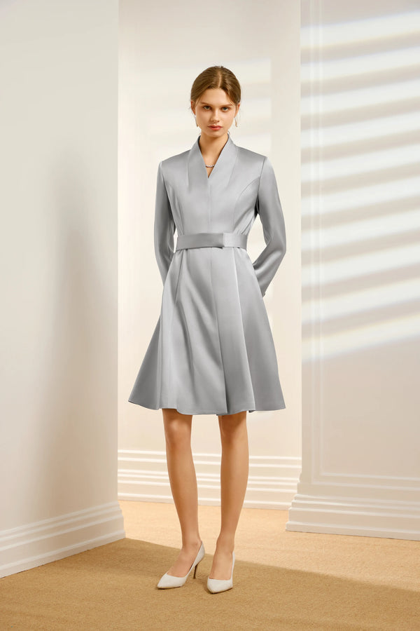 Women's Silk Belted Fit-and-Flare Dress