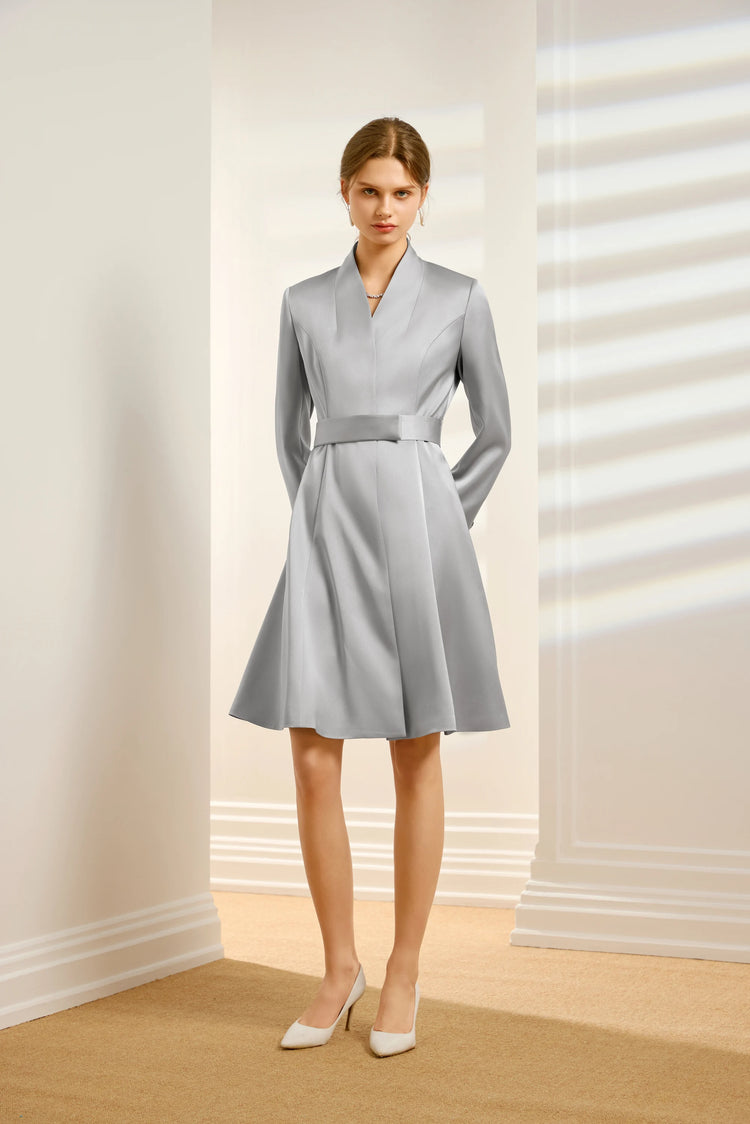 Women's Silk Belted Fit-and-Flare Dress