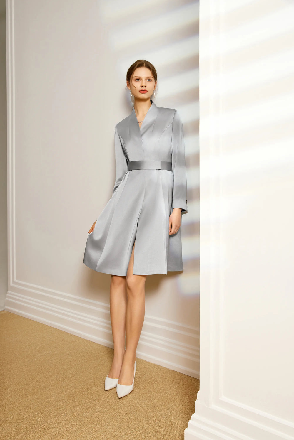 Women's Silk Belted Fit-and-Flare Dress