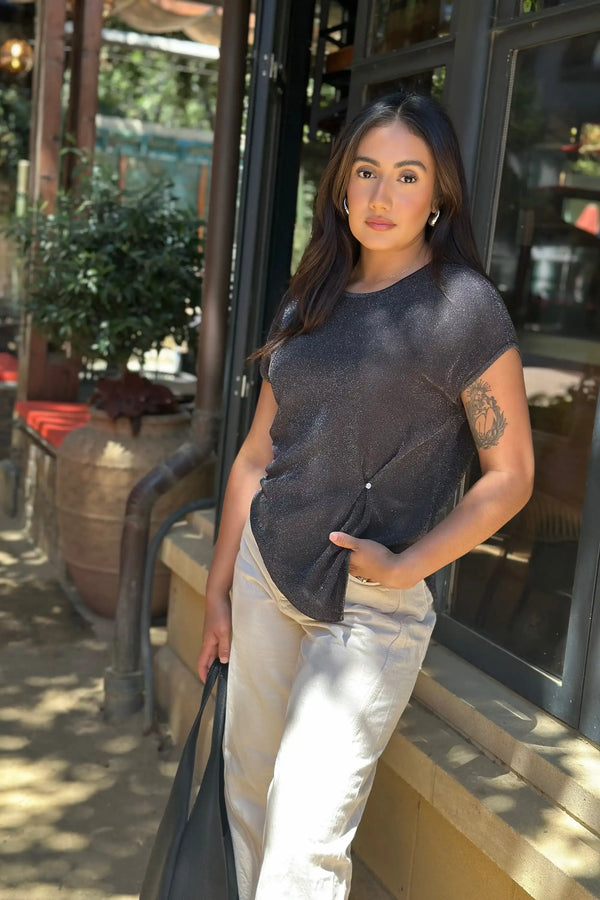 Women’s Shimmer Jersey Cap Sleeve Tee - Midnight Noir