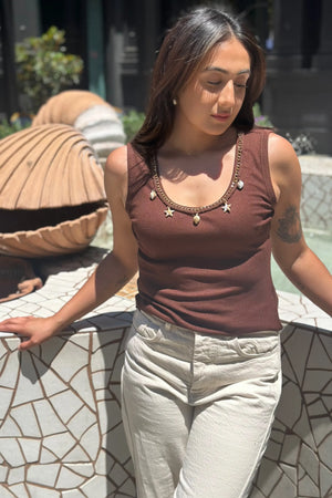 Women’s Charm-Embellished Knit Tank - Cocoa Shell