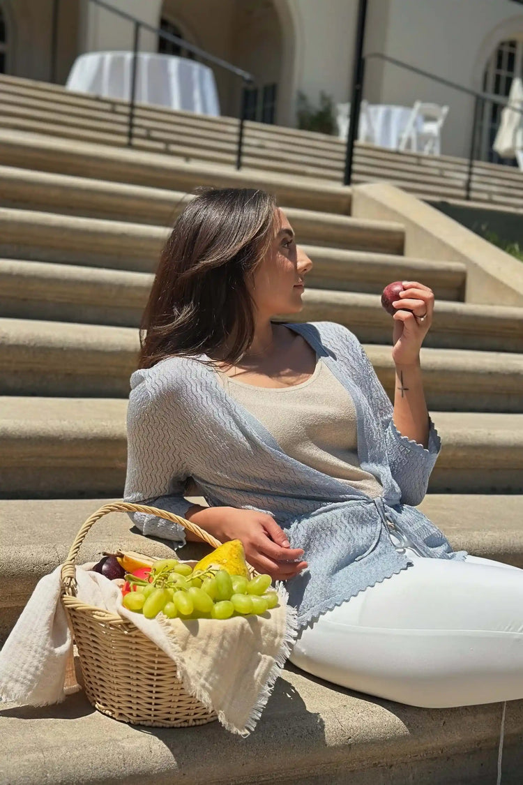 Women’s Textured Peplum Cardigan - Soft Blue