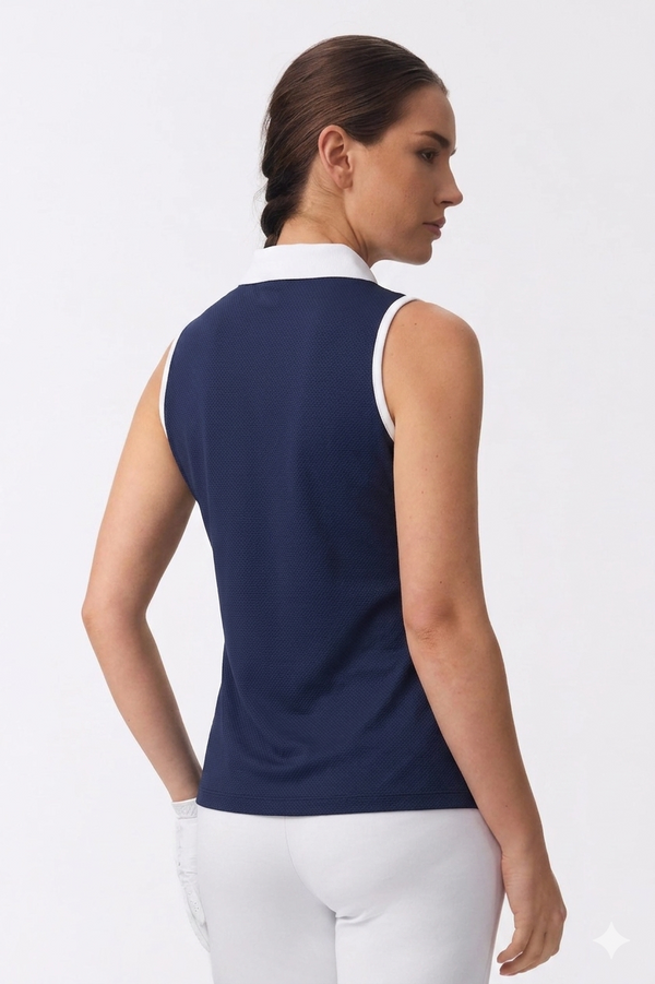 The Sleeveless Zip Neck Golf Polo - Navy