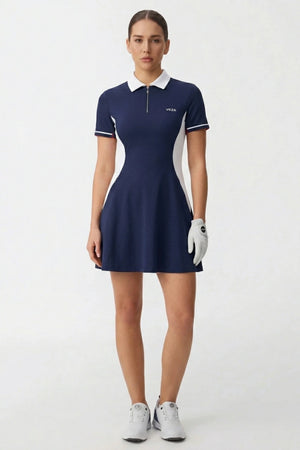 The Contour Zip Polo Golf Dress - Navy