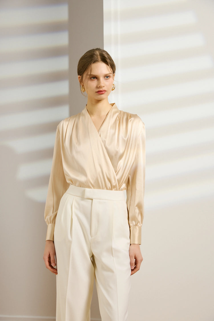Women's Silk Parisian Wrap V-Neck Blouse