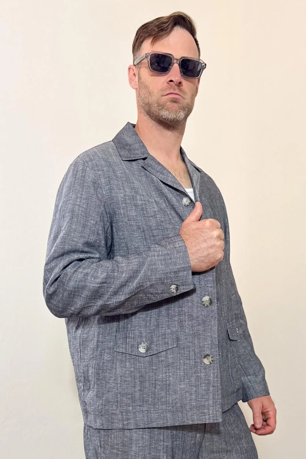 Men’s Linen-Blend Safari Jacket - Heather Grey