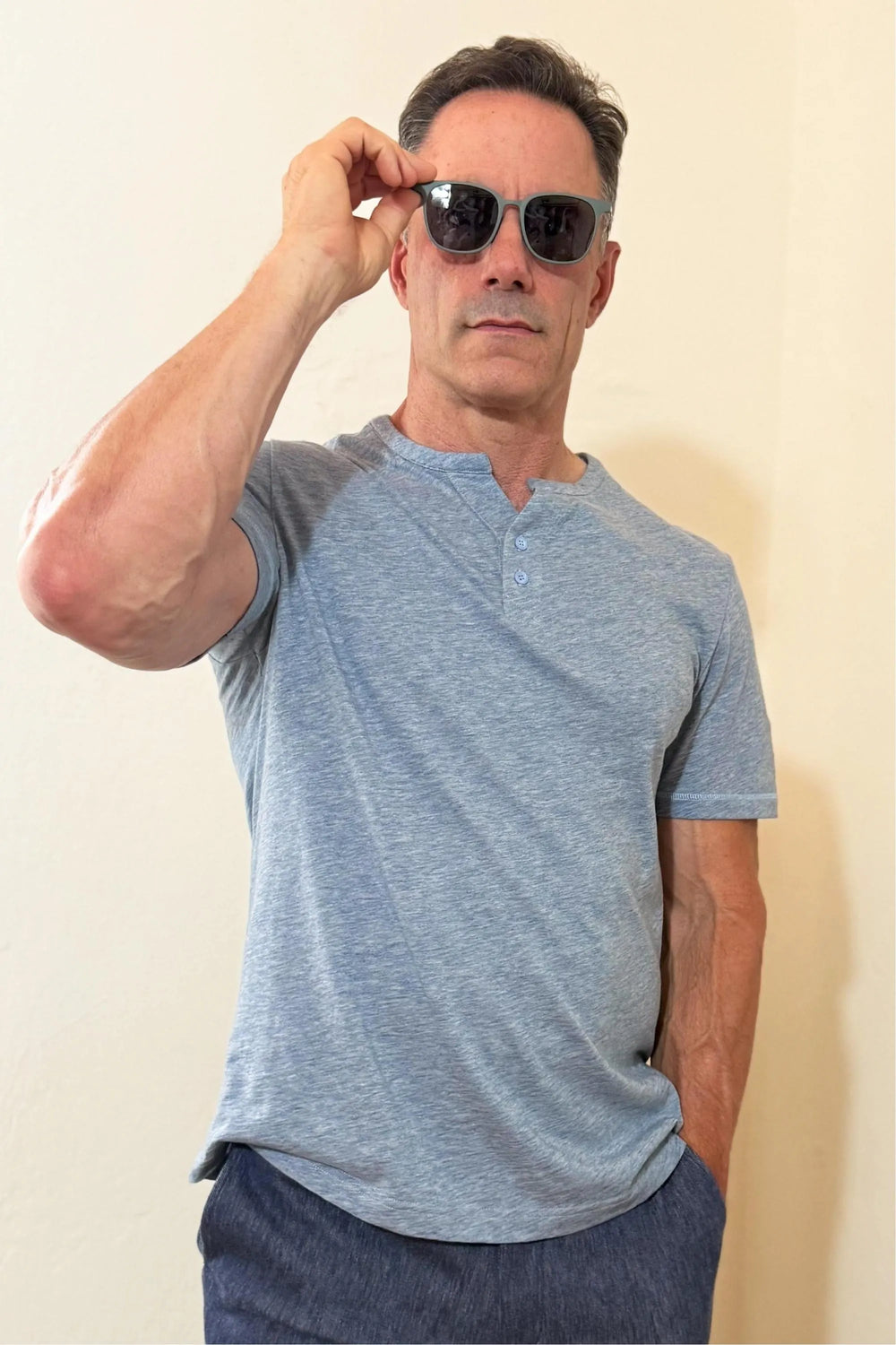 Men’s Modern Knit Henley Tee - Steel Blue