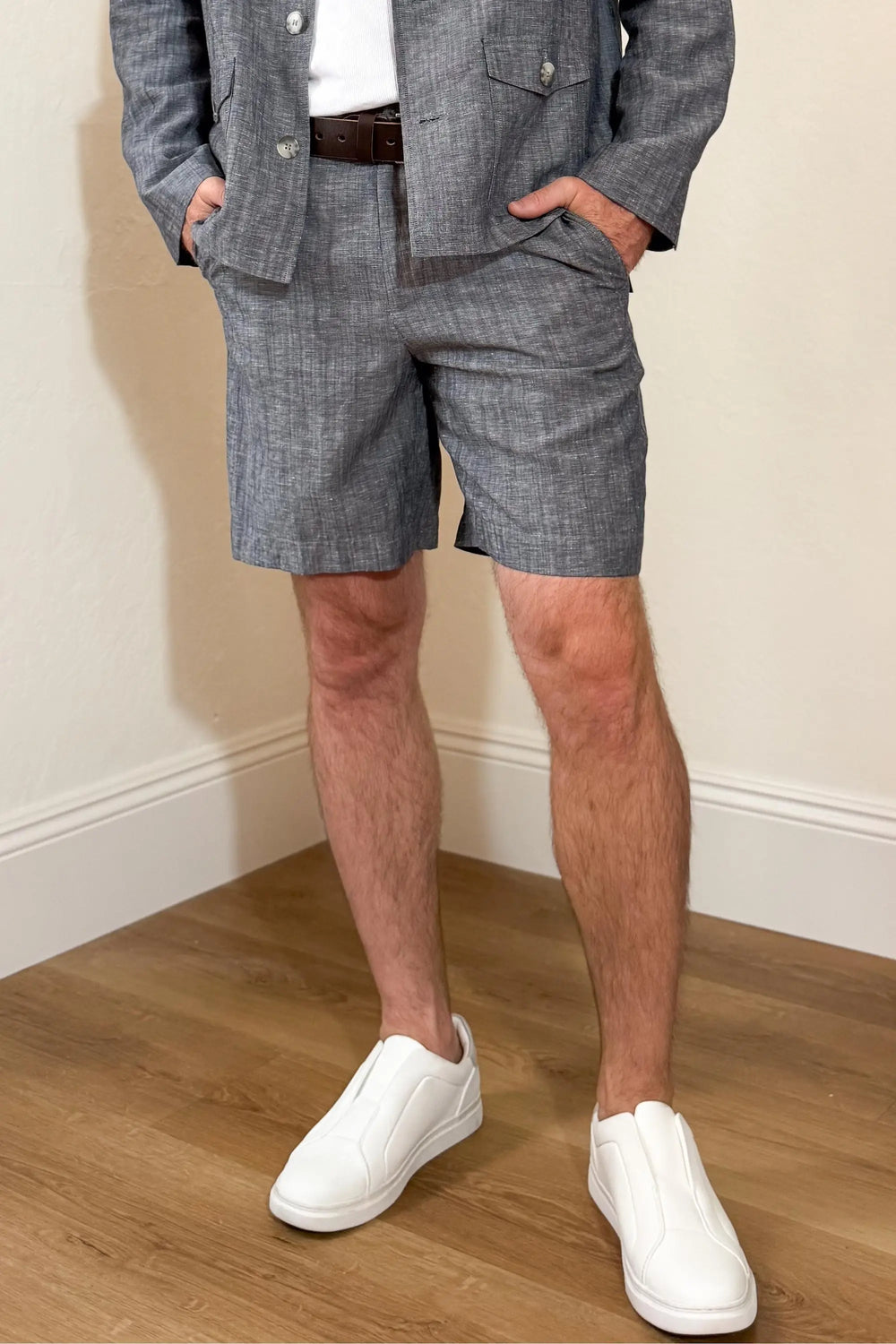 Men’s Linen-Blend Tailored Shorts - Heather Grey