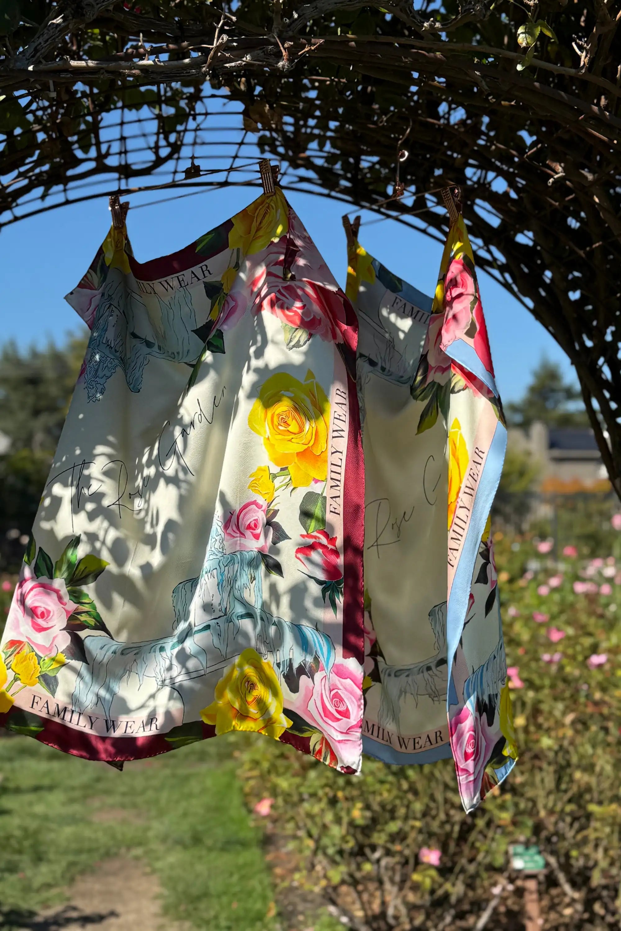 Single-Sided Silk Scarf – Rose Garden Print, 76×76cm | Familywear.com