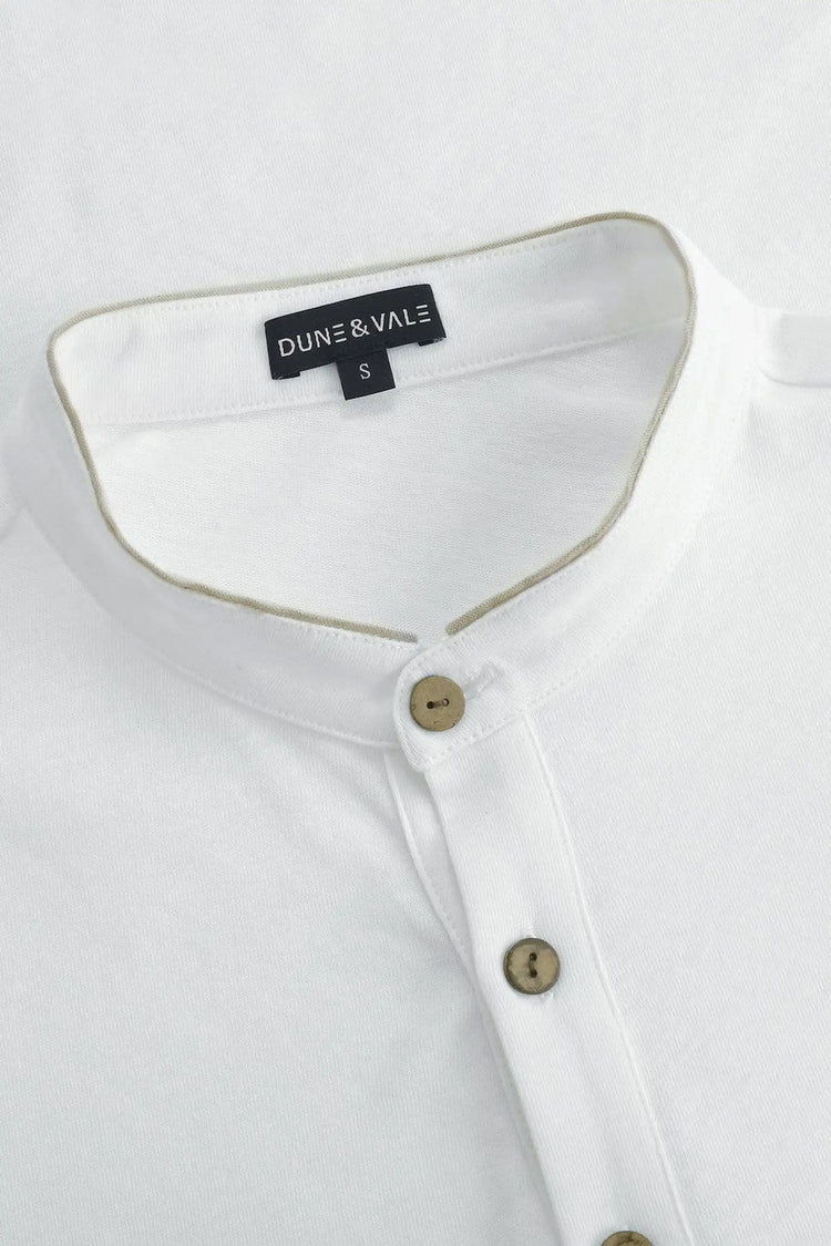 Men’s Cotton Linen Button-Neck Henley - Alpine White