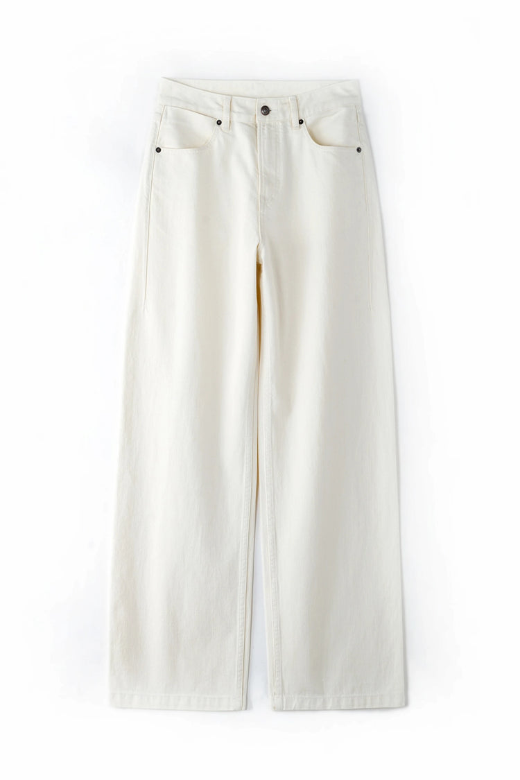 Wide-Leg Structured Denim - Off White