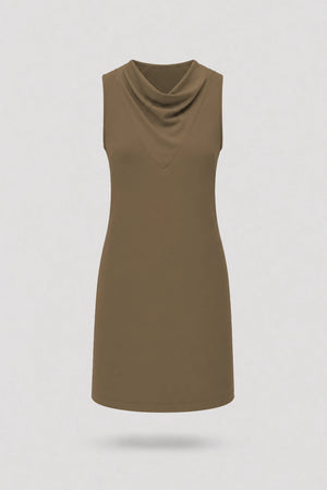 Cowl Neck Sleeveless Dress - Toffee Brown