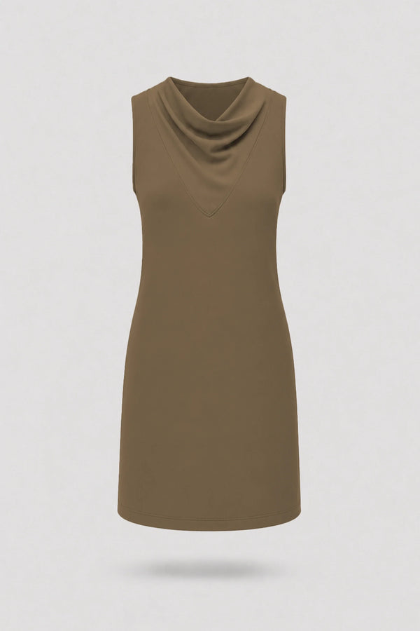 Cowl Neck Sleeveless Dress - Toffee Brown
