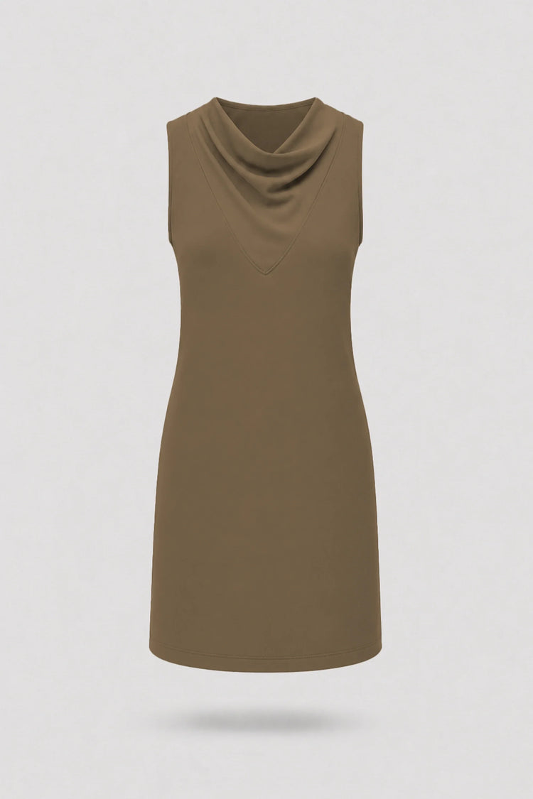 Cowl Neck Sleeveless Dress - Toffee Brown