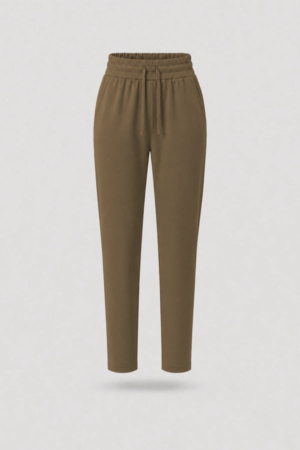 Drawstring Straight-Leg Pants - Toffee Brown