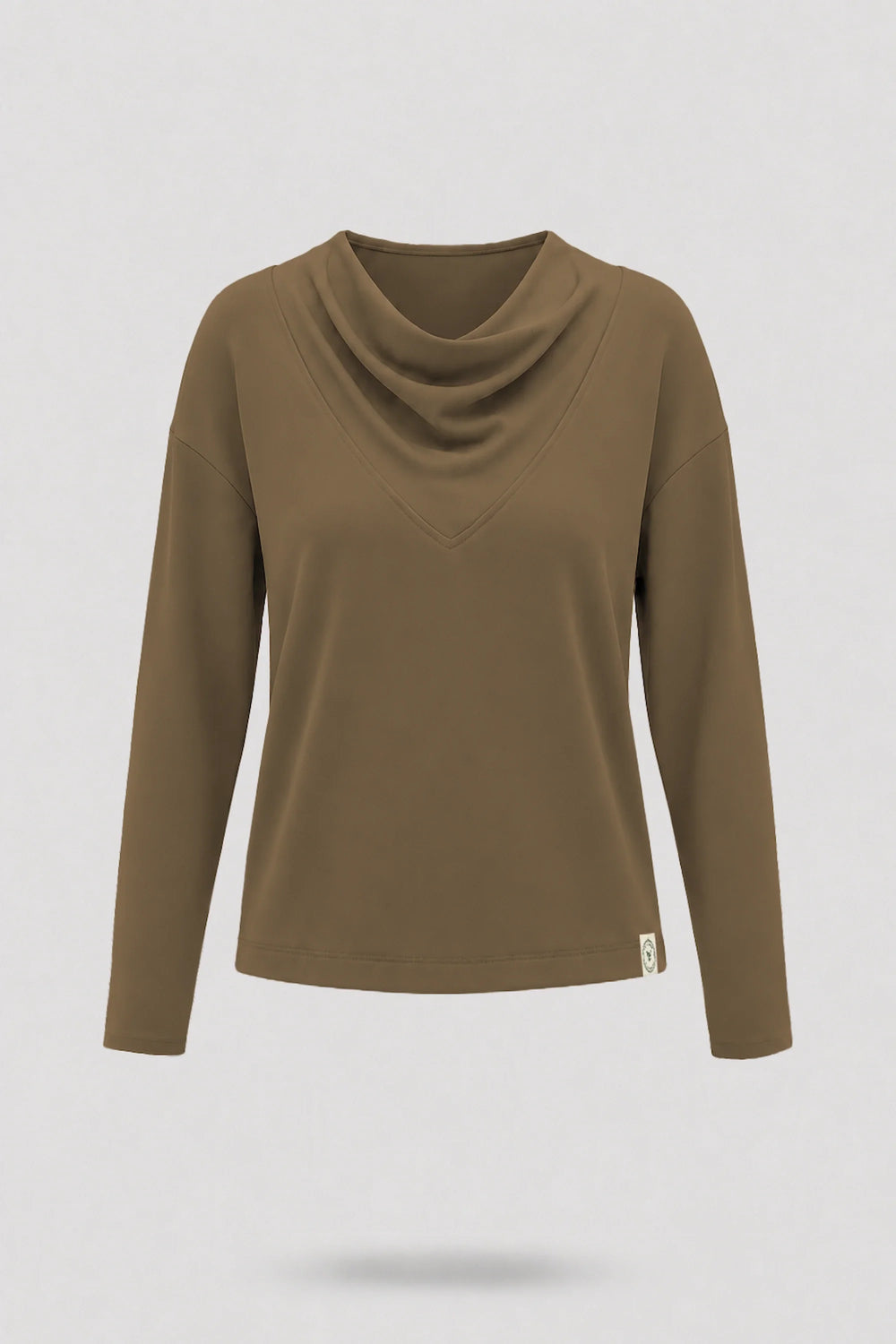 Cowl Neck Long Sleeve Top - Toffee Brown