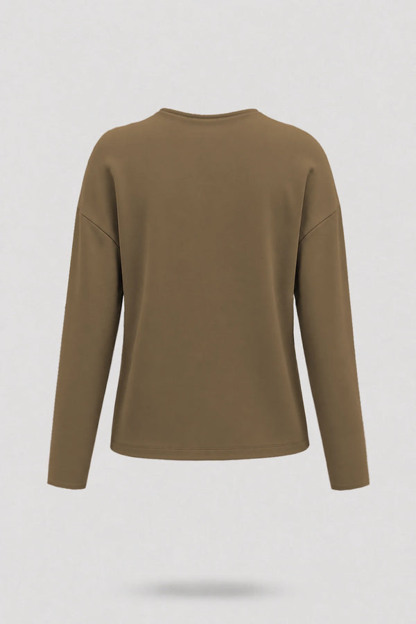 Cowl Neck Long Sleeve Top - Toffee Brown