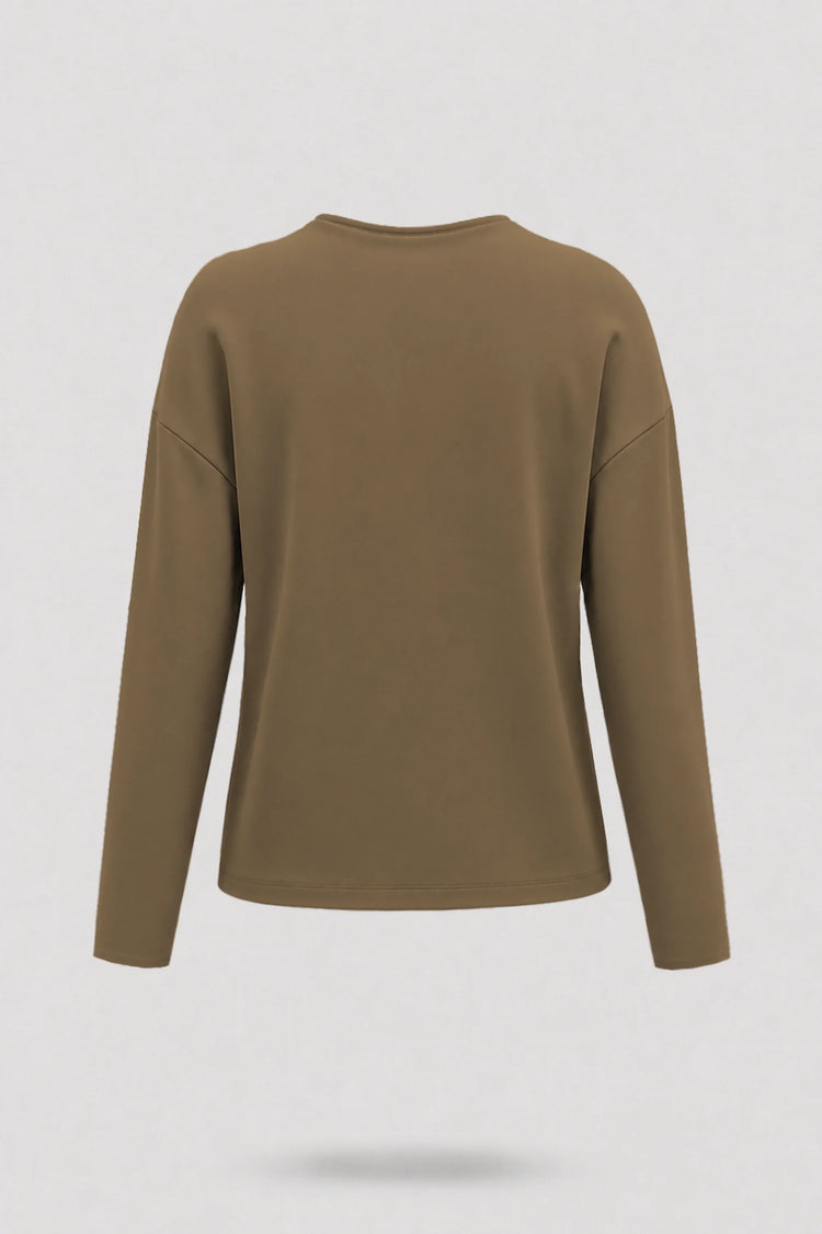 Cowl Neck Long Sleeve Top - Toffee Brown