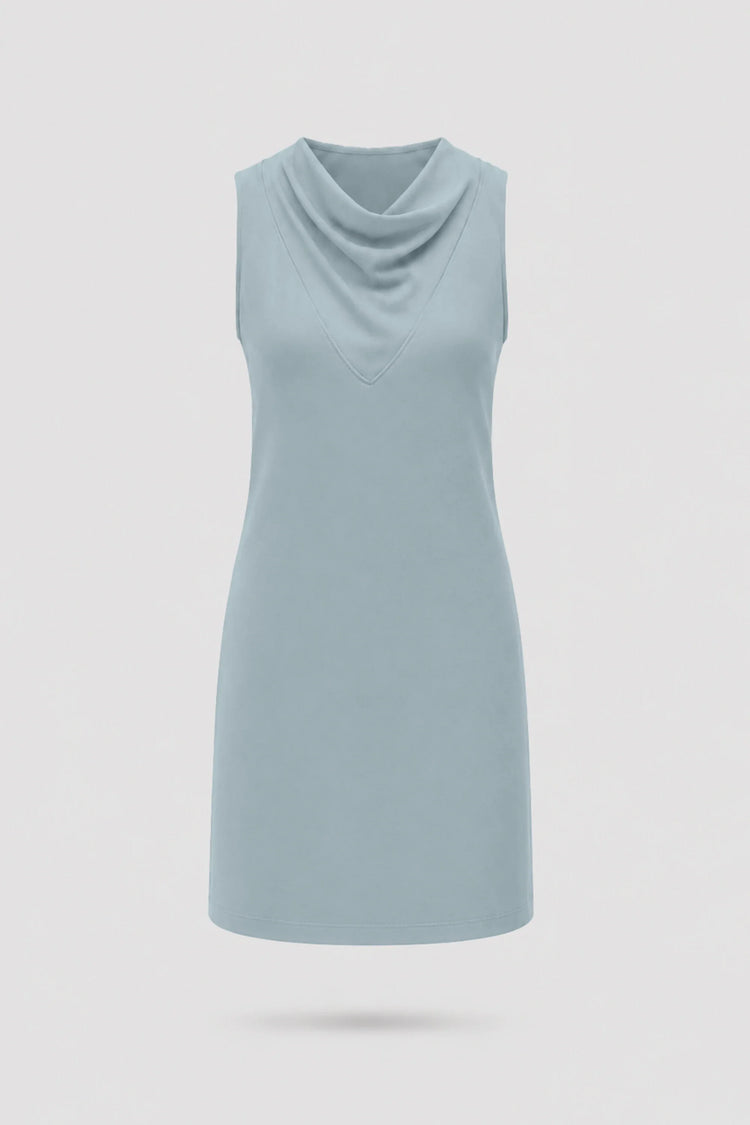 Cowl Neck Sleeveless Dress - Misty Blue