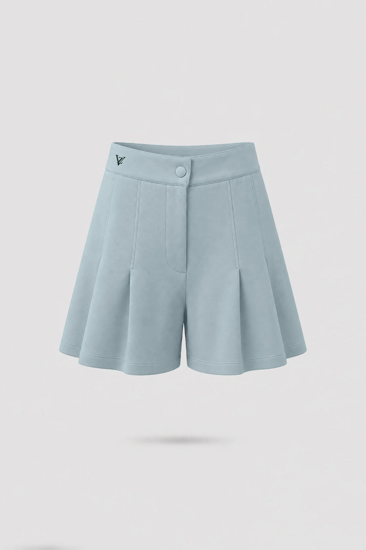 Pleated Tailored Shorts - Misty Blue
