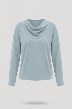 Cowl Neck Long Sleeve Top - Misty Blue