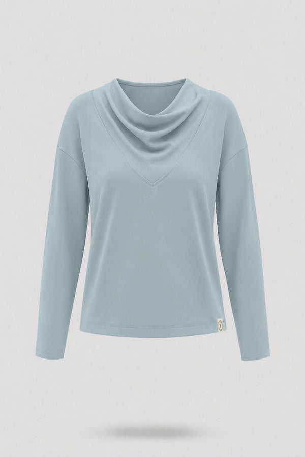 Cowl Neck Long Sleeve Top - Misty Blue