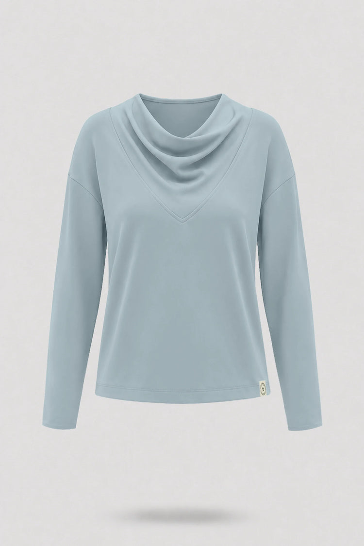 Cowl Neck Long Sleeve Top - Misty Blue